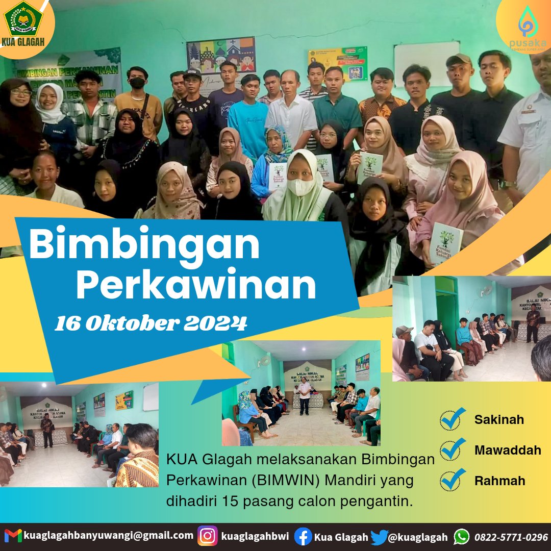 kuaglagah's tweet photo. Bimbingan Perkawinan (BIMWIN) Mandiri KUA Glagah sejumlah 15 pasang calon pengantin atau 30 orang. https://t.co/gzGf5Y2xlV