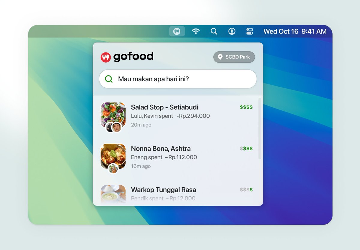 Gofood on MacOS menubar, with a built-in social pressure feature. 

Mending nggak usah temenan ama Pendik.