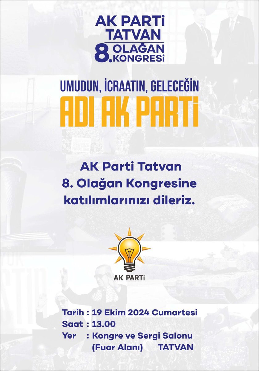 akpartitatvan13's tweet photo. Kurulduğu günden bugüne davamıza hizmet etmiş,gönül vermiş tüm vatandaşlarımıza teşekkür etmek için 8.Olağan Kongremize davet https://t.co/SIlILa2qNLşımızın gözümüzün üzerinde yeriniz var. https://t.co/IR7AqqubZb