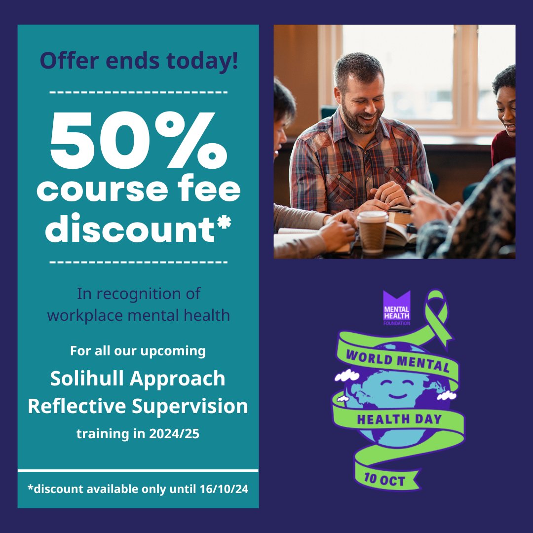 TogethernessNHS's tweet image. Your final chance to attend our Solihull Approach Reflective Supervision training for only £56 (usually £113)!

If you&apos;ve completed our Solihull Approach 2 Day Foundation training and are a supervisor, then this training is for you!

#discountoffer #advancedtraining #training