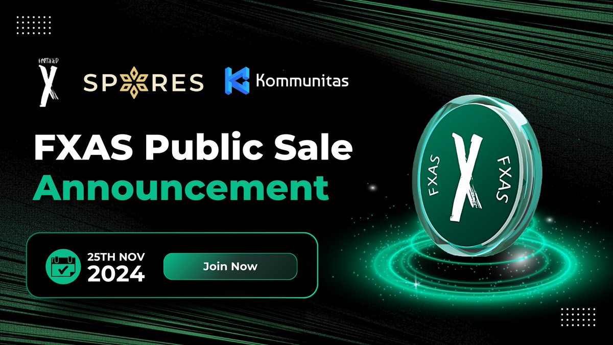 x_fortified's tweet photo. 🚀 Exciting news! The FXAS Public Sale is happening on 25th Nov 2024! 

🌟 Don't miss your chance to be part of the future with @Spores_Network and @kommunitasnet

Stay Tuned!

#FXAS #PublicSale #Crypto https://t.co/BtFr5lvrn7