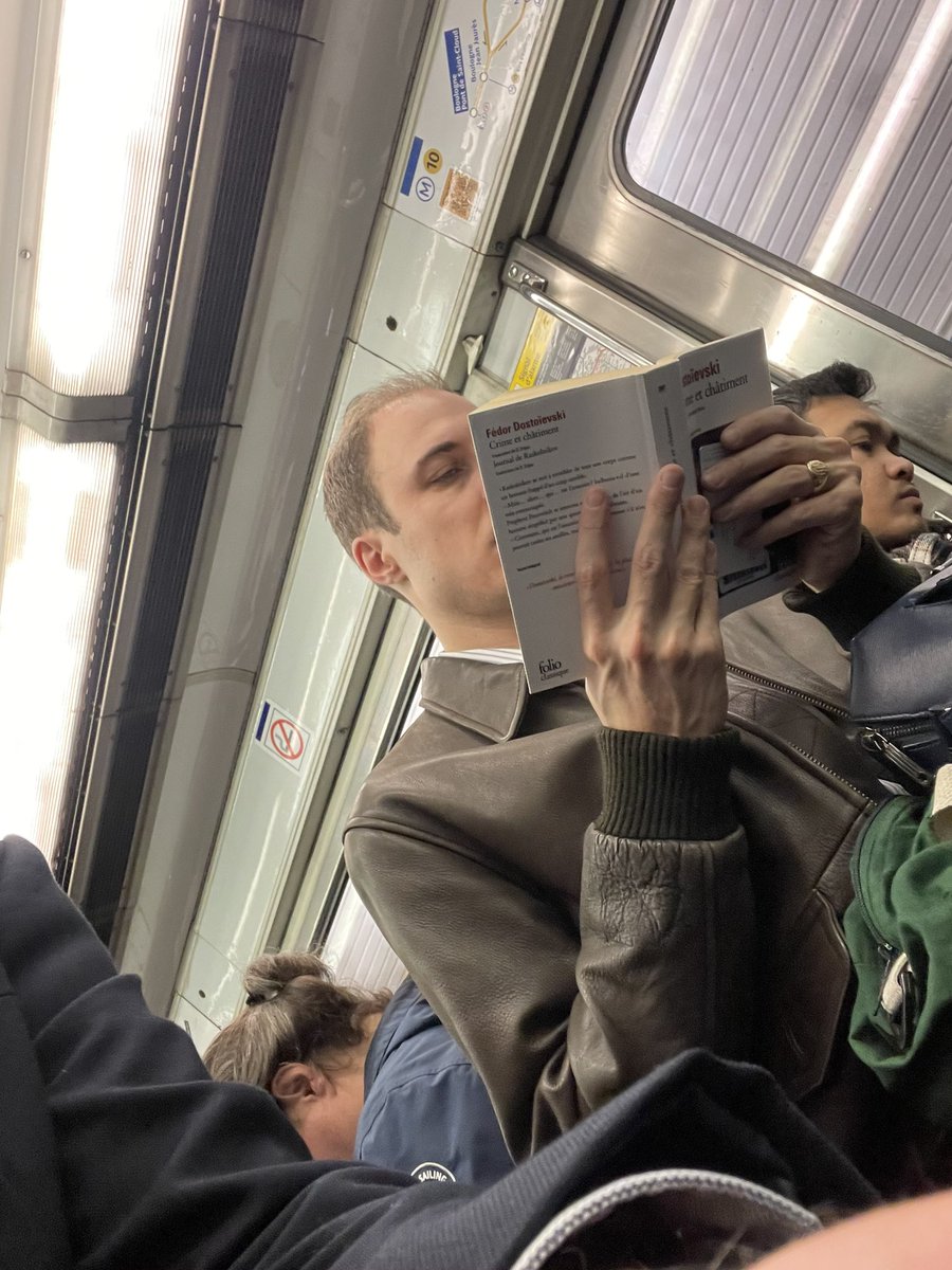 I’ve generally lost hope in humanity — between Ukraine, Middle East, climate inaction, and the French rape trial, my expectations of human kind are in the deep negatives. But now, a man (business type) is reading Crime and Punishment beside me on the metro. There is light!