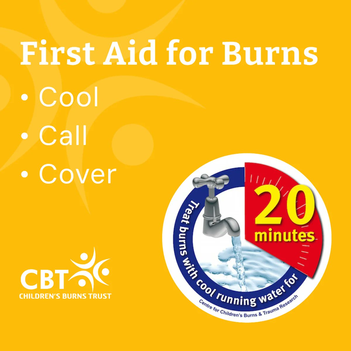 💧 COOL💧
 ☎️CALL☎️
🩹COVER🩹
Remember these simple first aid steps. Cool the burn with cool running water for 20 minutes, Call for help or the emergency services and then cover the burn with cling film. 

#BeBurnsAware #NationalBurnAwarenessDay
<a href="/BritishBurn/">British Burn Assoc.</a> <a href="/CBTofficial/">ChildrensBurnsTrust</a> <a href="/MFTnhs/">MFT NHS</a>