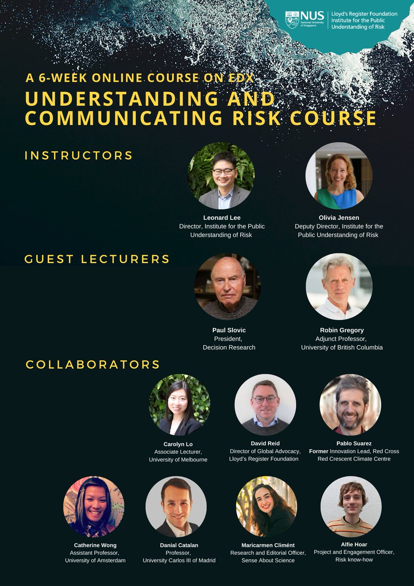 LRF Institute for the Public Understanding of Risk (@ipur_nus) on Twitter photo New course content now available on our online course via <a href="/edXOnline/">edX</a> Brought to you by our collaborators from <a href="/Riskknowhow/">Risk know-how</a> - <a href="/mc_climent/">Maricarmen Climént</a> and Alfie Hoar will guide you through concepts on uncertainty, benefits and harm, and instincts.
Enrol now:
edx.org/learn/risk-man… New course content now available on our online course via <a href="/edXOnline/">edX</a> Brought to you by our collaborators from <a href="/Riskknowhow/">Risk know-how</a> - <a href="/mc_climent/">Maricarmen Climént</a> and Alfie Hoar will guide you through concepts on uncertainty, benefits and harm, and instincts.
Enrol now:
edx.org/learn/risk-man…