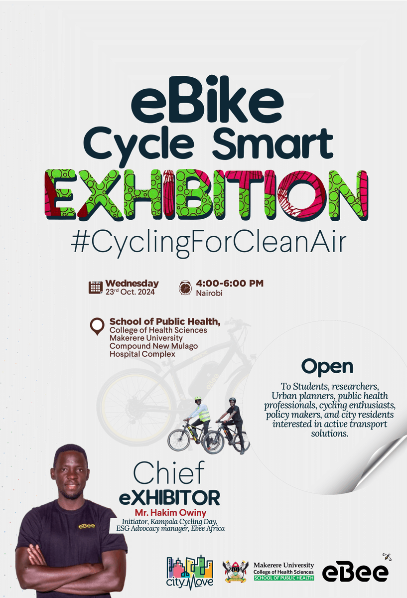 Owiny123's tweet image. Great collaborating with @City_MoveKla  @MakSPH promoting #CyclingForCleanAir, &amp;amp; #TransportSolution.
Come to @eBee_Uganda Electric Bicycleles Exhibition @ Makerere School of Public Health 23rd Oct #CleanAir #BoostPublicHealth @WHOUganda @KCCAUG @MoWT_Uganda @usmissionuganda