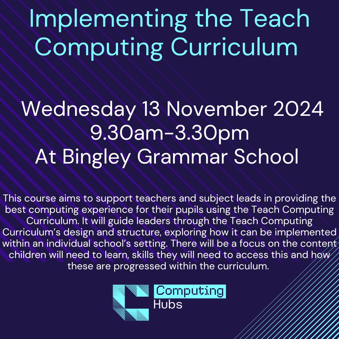 ComputingHubBIY's tweet image. Book Now on to our November course at Bingley Grammar School:
ncce.stem.org.uk/cpd/538813/imp…
#stem #primary #courses #f2f #computing