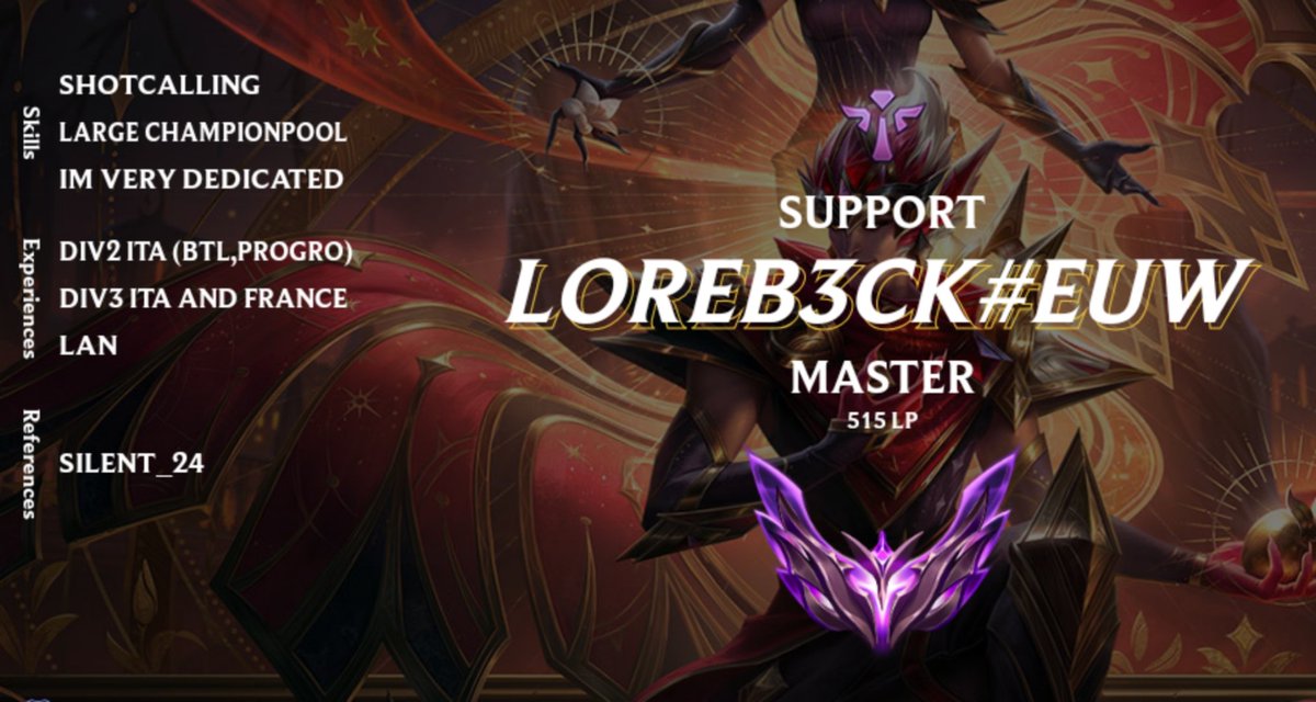 LoreB3ck's tweet image. Sono tornato a tryhardare con obbiettivo --&amp;gt; MGW. Se qualche team/org cerca un support per qualificarsi alla MGW, eccomi qua.