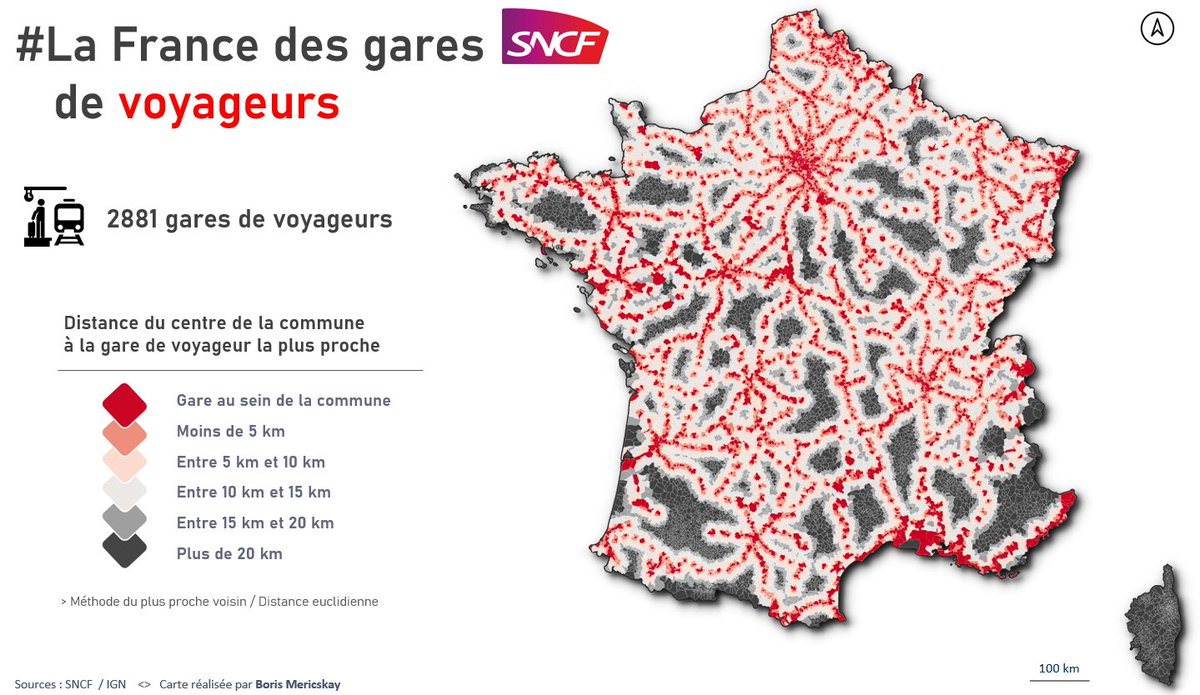 🚉 🗺 Vu l'intérêt des cartes qui parlent des #trains sur les réseaux sociaux petite mise à jour de cette carte sur la distance des communes aux gares de voyageurs #SNCF (ressources.data.sncf.com/explore/datase…)