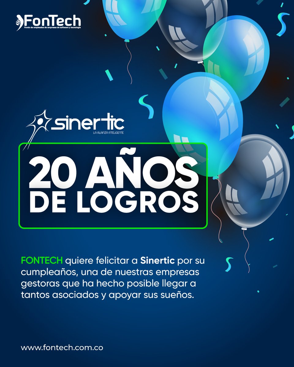 Celebramos dos décadas de esfuerzo, crecimiento y compromiso con cada uno de nuestros asociados y aliados estratégicos. Queremos agradecer especialmente a #FonTech, por su reconocimiento y por hacer posible que sigamos apoyando los sueños de tantos. #Sinertic20Años