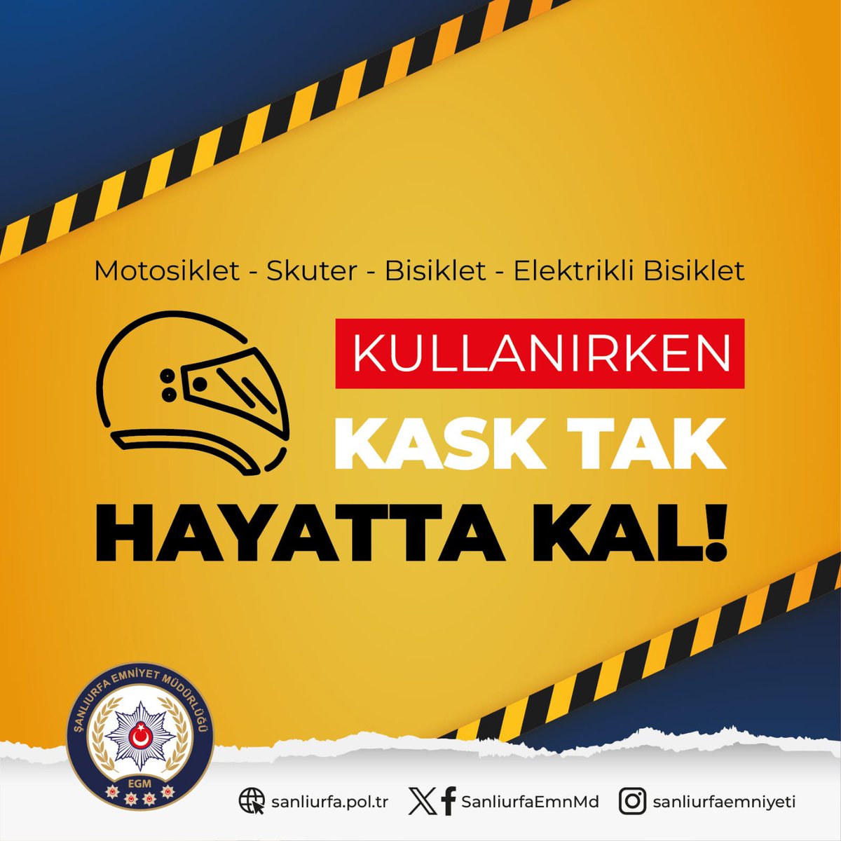 SanliurfaEmnMd's tweet photo. Bisiklet, skuter, elektrikli bisiklet ve motosikletlerde koruyucu başlık kullanımı kaza sonucu ölüm ve ağır yaralanma riskini %45 azaltmaktadır.
🏍️🛵🪖🚴🏻♀️🛴
Unutmayın! Motosiklet kullanıcısının trafikte güvenlik önlemi “Kask”tır.
#YolVerHayata
#Kask
#Sanliurfa https://t.co/RfjoHqfrGO