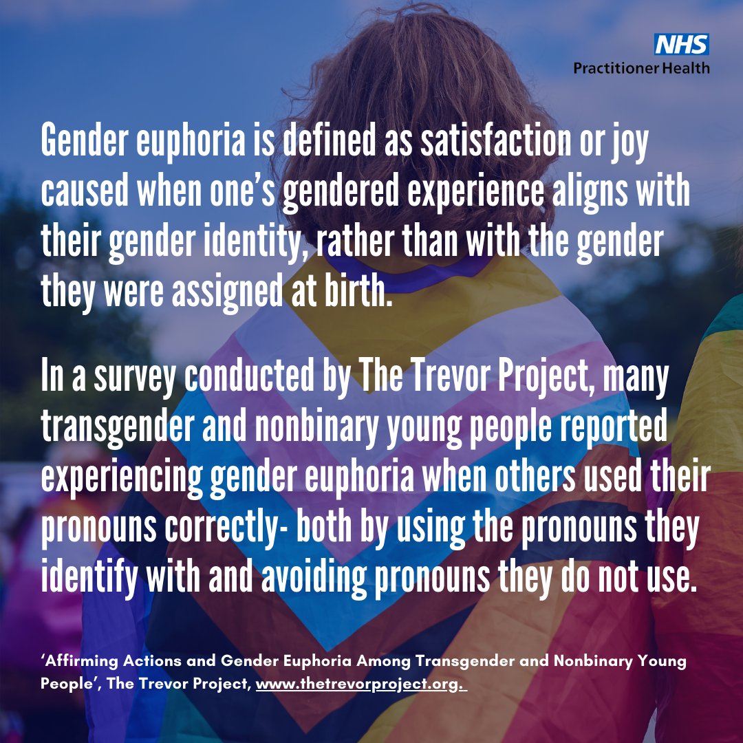 NHSPracHealth's tweet image. Using a person's correct pronouns can help to improve their mental health. Help to create a supportive and safe working environment for trans and non-binary people this #InternationalPronounsDay. Read about The Trevor Project's research here: bit.ly/trevorprojectg…