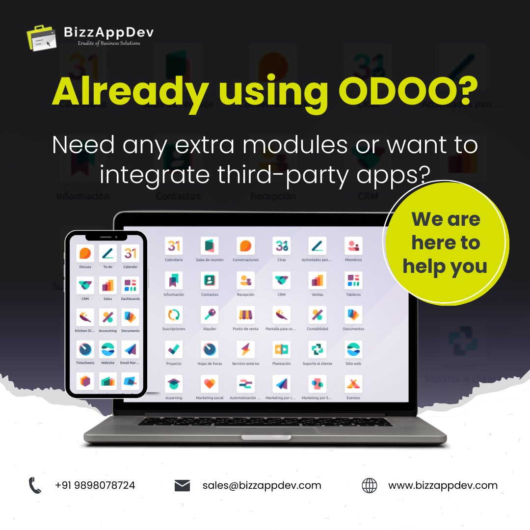 BizzAppDev's tweet photo. Already using Odoo? Need extra modules or third-party integrations? We’ve got you covered! 🤝
Reach out to #BizzAppDev today to boost your Odoo system.
📞+91 9898078724 |✉️ sales@bizzappdev.com|🌐 https://t.co/AMyioTRDiQ
#Odoo #ERP #Odoocustomization #BusinessSolutions https://t.co/bz2Jv2l4R9