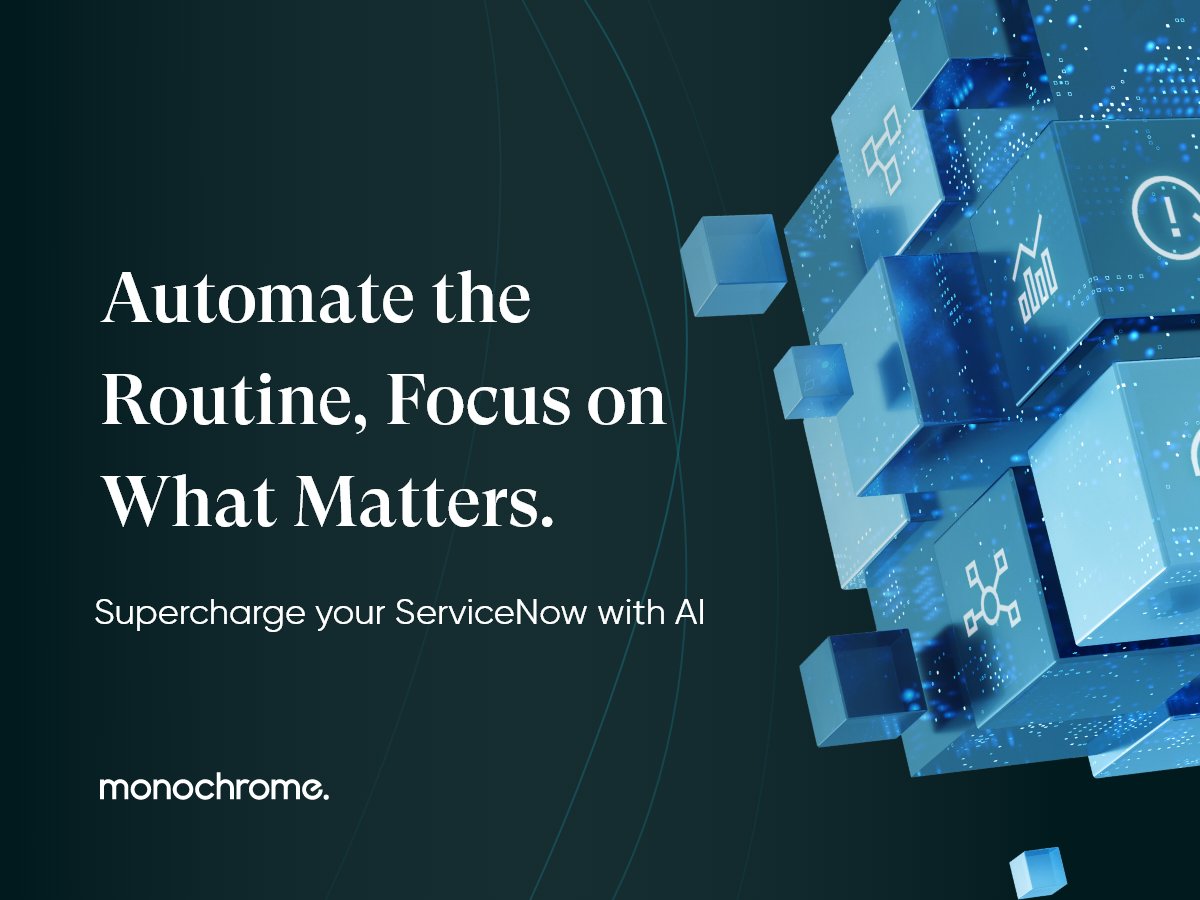 monochromeUK's tweet image. Stuck in a loop of repetitive tasks?

With @ServiceNow’s #TaskIntelligence, you can automate time-consuming workflows using #AI. Let machine learning handle the routine, so your team can focus on strategy and innovation.

Let’s chat! 👉🏼 bit.ly/3No8NKg

#AIForBusiness
