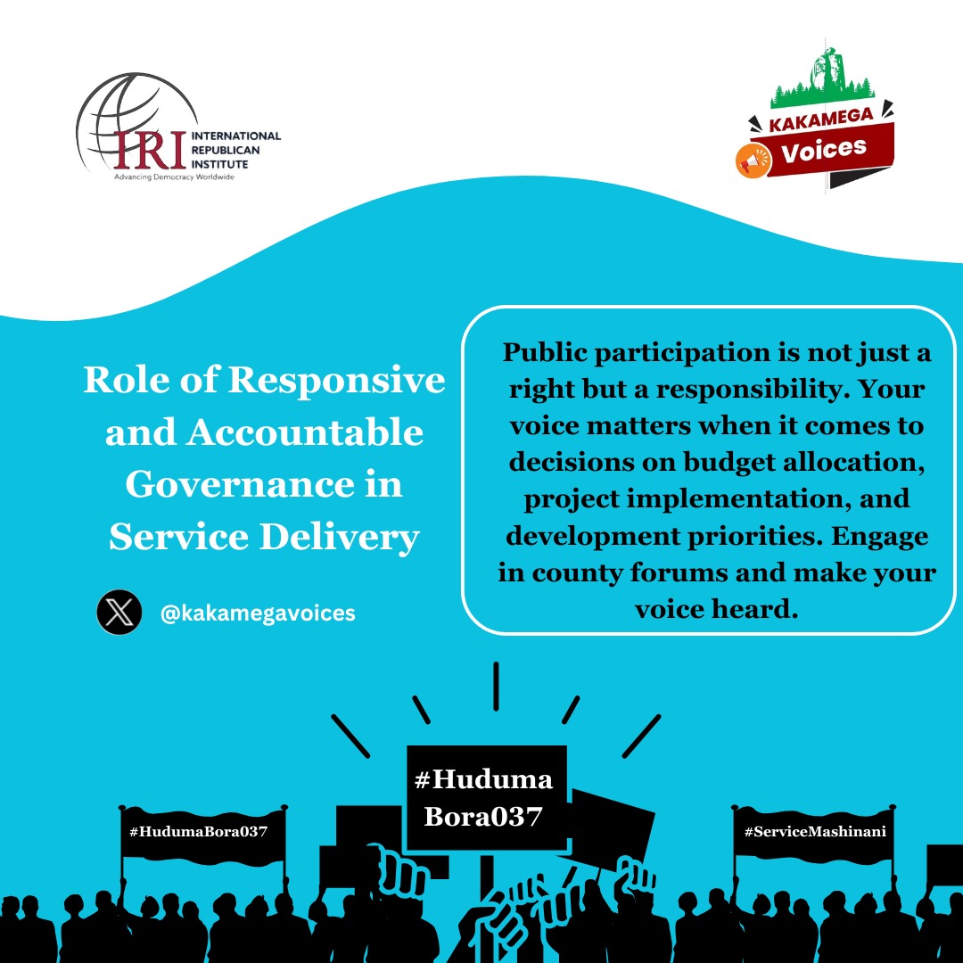 Effective governance is able to quickly adapt to changing circumstances, such as emergencies or shifting community needs. This flexibility ensures that services remain effective and relevant over time.
#HudumaBora037
#ServiceMashinani
<a href="/IRIglobal/">International Republican Institute</a>
<a href="/Kakamega_037/">County Government of Kakamega</a>
<a href="/KakamegaBunge/">COUNTY ASSEMBLY OF KAKAMEGA</a>