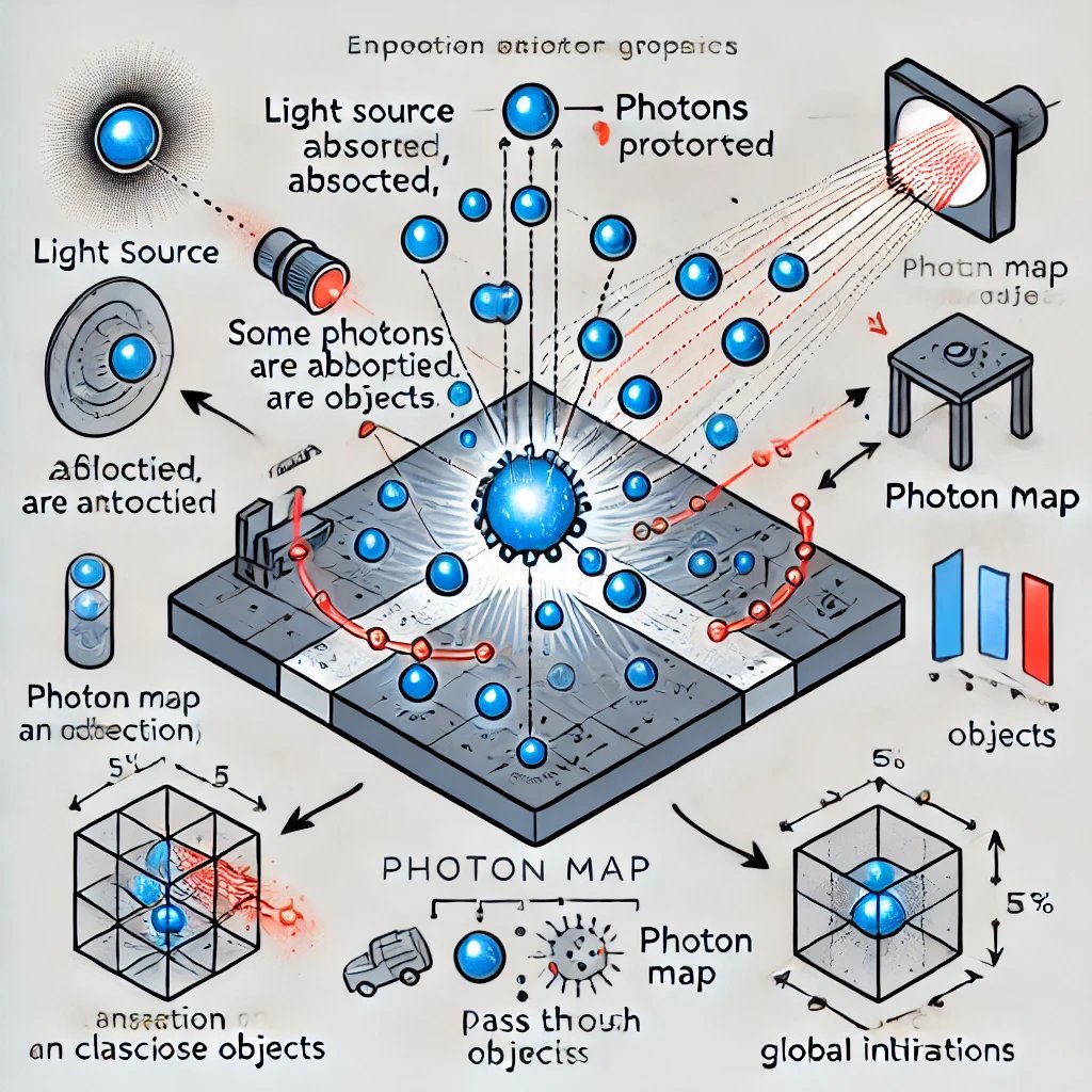 luxidea's tweet image. 解説図をＡＩに描かせると、それっぽいけどむちゃくちゃで面白いな。
【#ChatGPT4o】#PhotonMapping を図で解説して下さい。
