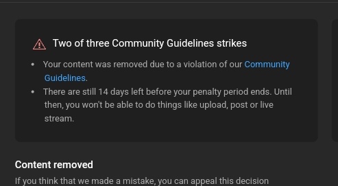 AxelWasTakenn's tweet photo. @TeamYouTube hi youtube, I having some problem, what is two of three community guidelines strike, is it 3 is the limit? Or I get channel remove because I will depressed or sad if it getting removed. I hope I will never do dangerous video. I'm sorry YT I will never do it again😔 https://t.co/IxGB77B2kL