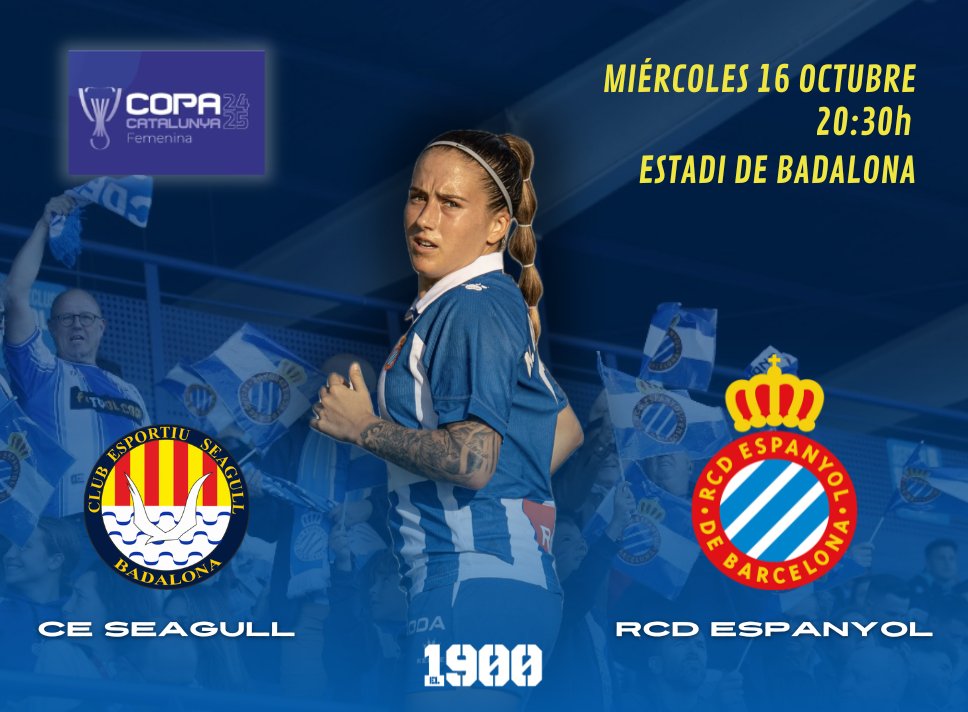 🏆 DÍA DE COPA CATALUNYA 🏆

<a href="/ceseagullbdn/">CE Seagull BDN</a> 🆚 <a href="/RCDEFemeni/">RCD Espanyol Femení</a> 

🏟️ Estadi Municipal de Badalona
⚽️ Ronda 4
⏰ 20.30h 

#rcde #SomEl1900 #El1900 #CopaCat