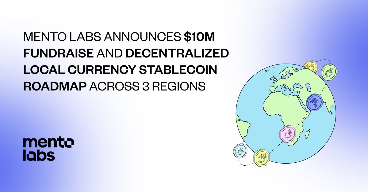 Mento Labs (@mentolabs) on Twitter photo 📣 <a href="/MentoLabs/">Mento (fx/acc)</a> proudly announces a $10M raise! 🎉
Amid growth and milestones, we're unveiling a stablecoin roadmap to introduce new decentralized local currency stablecoins across Africa, Asia, and Latin America. 📣 <a href="/MentoLabs/">Mento (fx/acc)</a> proudly announces a $10M raise! 🎉
Amid growth and milestones, we're unveiling a stablecoin roadmap to introduce new decentralized local currency stablecoins across Africa, Asia, and Latin America.