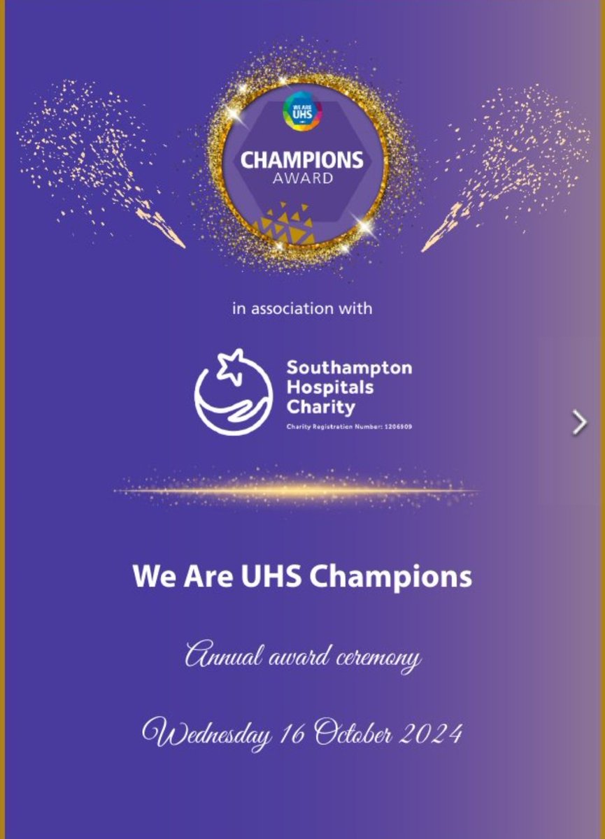 So excited for the #WeAreUHS Champions Awards this evening. <a href="/UHS_OrgDev/">UHS Organisational Development 💙</a> have been shortlisted in the non clinical Team Recognition category. Good luck to everyone shortlisted and well done to everyone <a href="/UHSFT/">University Hospital Southampton 💙</a> <a href="/SotonChildHosp/">Southampton Children's Hospital</a> nominated 👏 🥳