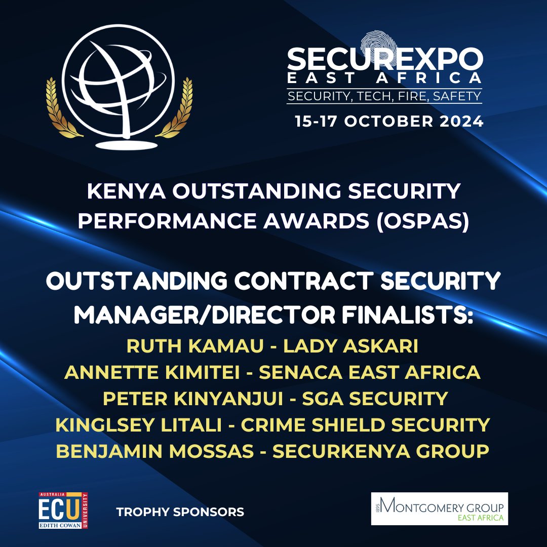The finalists for the OSPAs have been revealed! These prestigious awards, held in partnership with Securexpo East Africa, celebrate the outstanding contributions of security professionals dedicated to safeguarding our communities, businesses, and institutions.