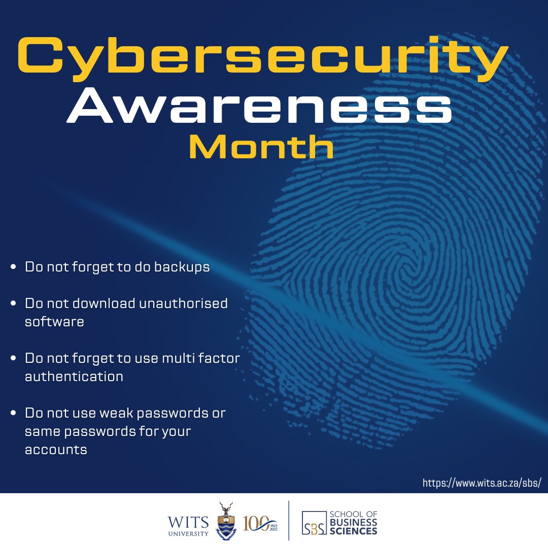 Using a strong, unique password for each of your accounts by combining letters, numbers, and special characters to create a password that’s hard to crack is your first line of defense! #SecureOurWorld #CyberSecurityMonth #StaySafeOnline #WitsForGood