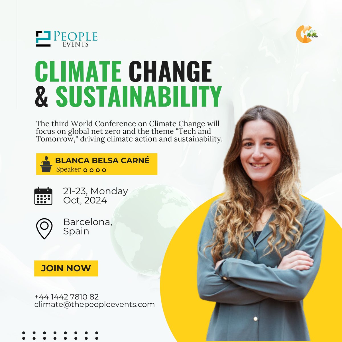 🌍 Big News! 🌿 We’re excited to announce that Blanca Belsa Carné will be speaking at the third World Conference on Climate Change &amp; Sustainability! 🙌