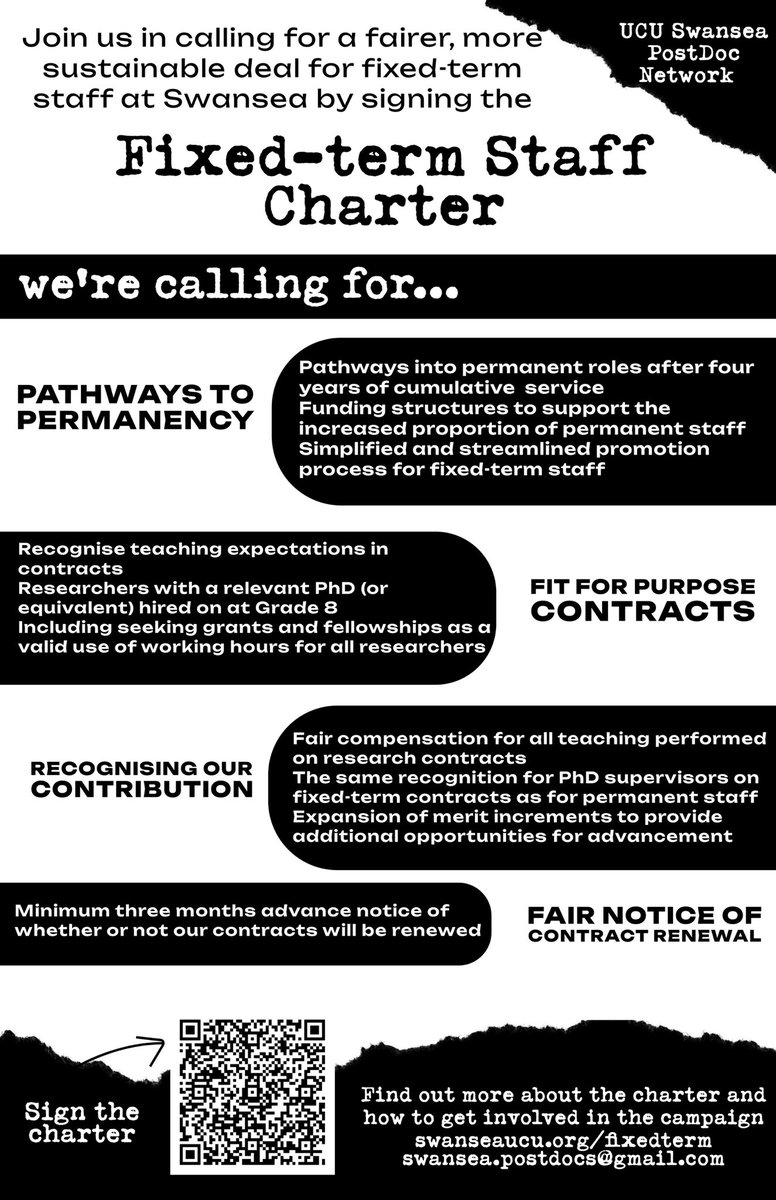 Great launch of our PostDoc Network’s Fixed-term Staff Charter last night.

Find out more, sign up to support, and download a poster for your office door &gt;&gt;&gt; swanseaucu.org/fixedterm