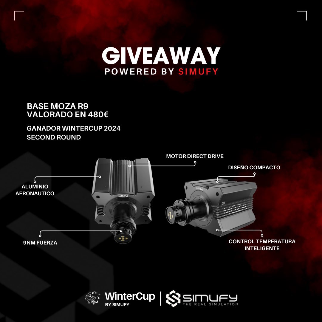 WinterCUP 2024!🏁

Dos fechas, dos finales y todo en juego, el ganador se llevara esta base DD <a href="/moza_racing/">MOZA Racing</a> R9 cortesia de <a href="/simufy/">Simufy</a> y el top3 esta tal que asi:

🥇- 135,5 p. Aaron <a href="/AVL_44/">71aaron</a> <a href="/apexracingteam/">Apex Racing Team</a> 
🥈- 101,75 p. Carlos <a href="/ByLiyo/">Carlos Boza</a> <a href="/RinconRacing/">RinconRacing TMCustomLogos</a> 
🥉- 99,75 p. Lucas <a href="/LCamba17/">lucas_camba17</a>
