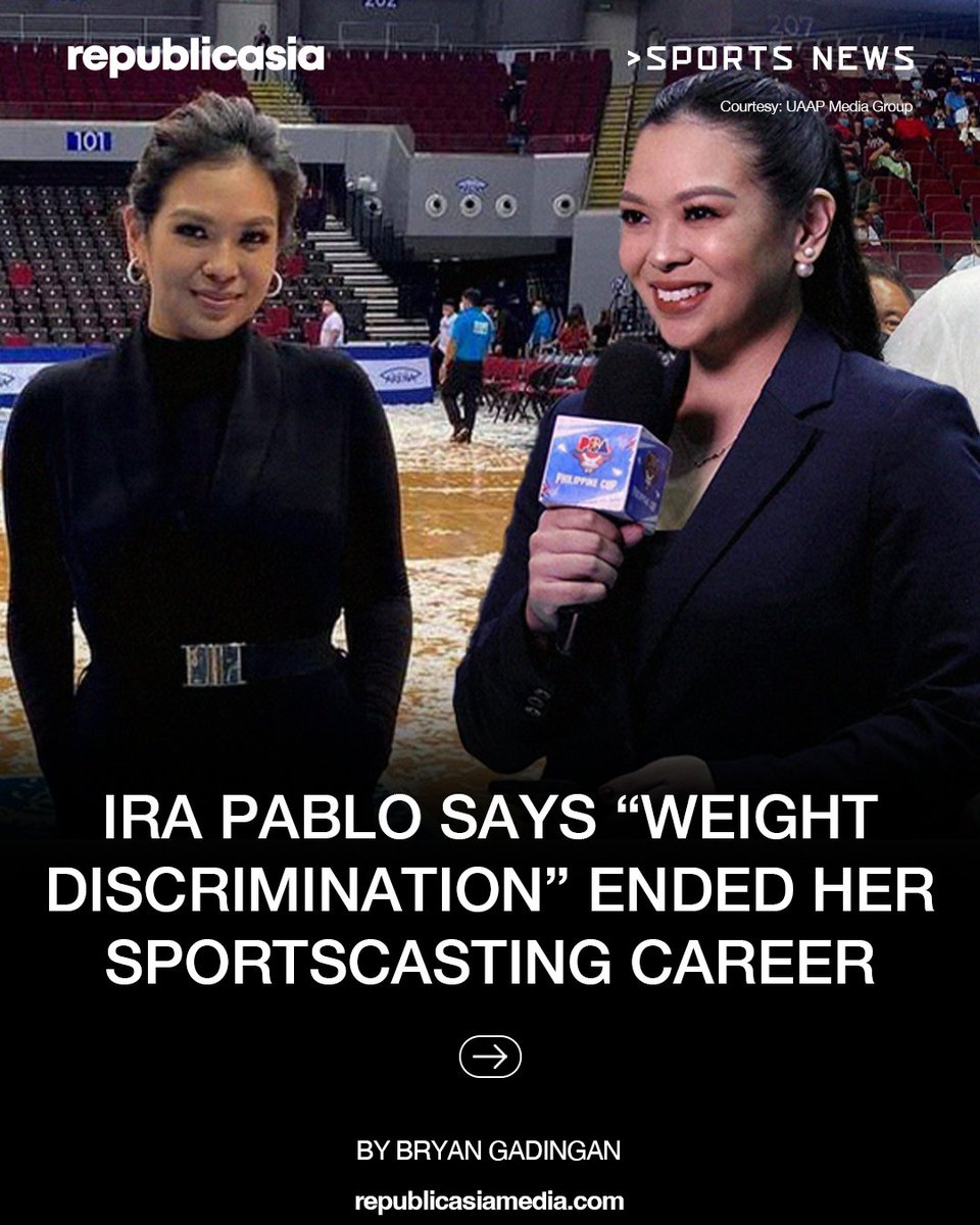 republicasiadot's tweet photo. "WORTH WILL NEVER BE MEASURED IN POUNDS"

Weight discrimination, as former PBA courtside reporter Ira Pablo noted, ended her sport reporting career. | #republicasia #philippines #sports #IraPablo #PBA

READ: https://t.co/sK6KVnycUa https://t.co/OB2vm3GwnN