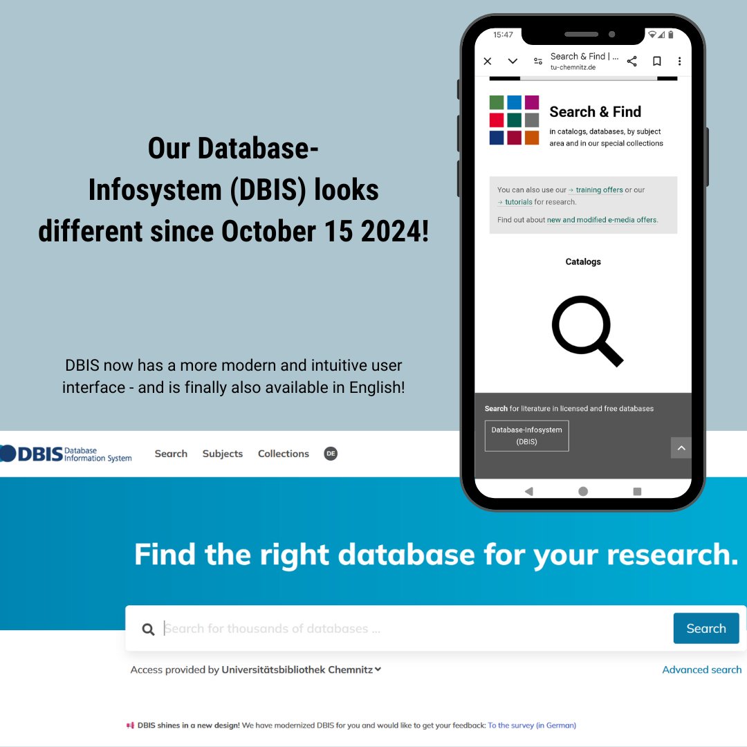 UBChemnitz's tweet image. 🇬🇧Our #database information system #DBIS now has a new and improved interface - take a look! Especially helpful: DBIS is now finally available in English.

blog.hrz.tu-chemnitz.de/bibo/en/2024/1…

#ubchemnitz
