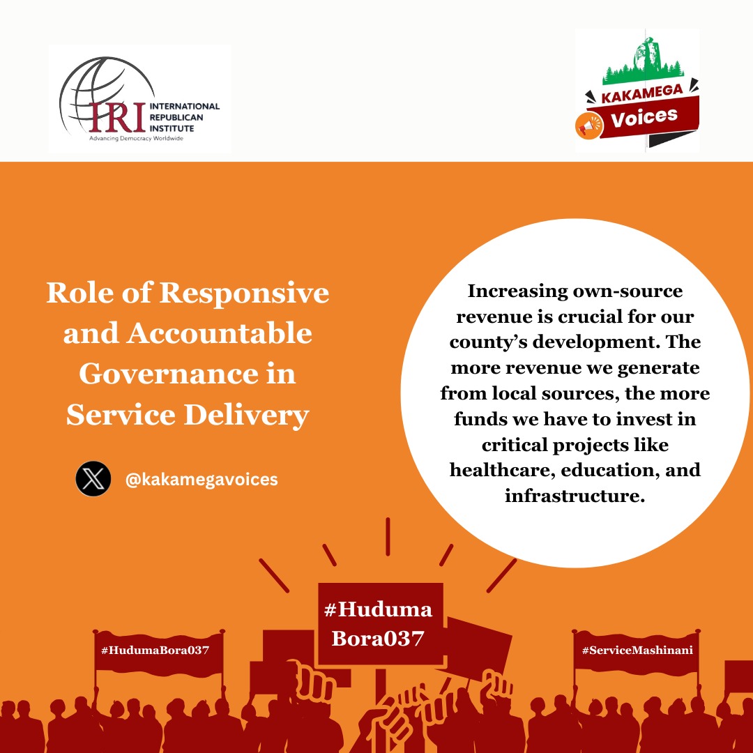 For every shilling of own-source revenue collected, we take a step closer to independence and better services.  #ServiceMashinani #HudumaBora037 <a href="/KakamegaVoices/">Kakamega Voices</a> <a href="/Kakamega_037/">County Government of Kakamega</a> <a href="/IRIglobal/">International Republican Institute</a> <a href="/KakamegaBunge/">COUNTY ASSEMBLY OF KAKAMEGA</a>