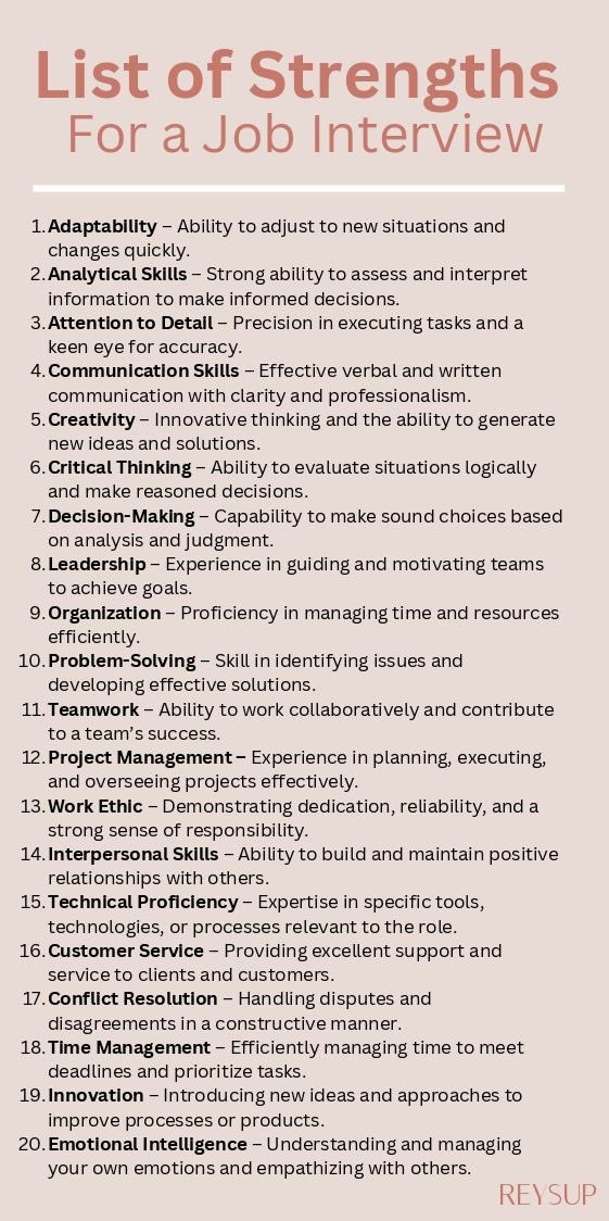 When you’re asked “What are your strengths” during a job interview.