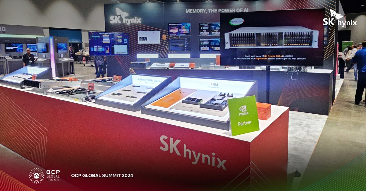 SKhynix's tweet photo. 📸 Dive into the future at #OCP Global Summit2024!
 
Visit @SKhynix at booth #B14 for a firsthand look at the latest in #HBM, #CMM-DDR5, #SSD, and #AiMX. 
 
Don't miss out on these cutting-edge semiconductor technologies! 
 
#SKhynix #OCP2024 #Memory #AI #CXL #CMMDDR5 https://t.co/QEIMooRTIw