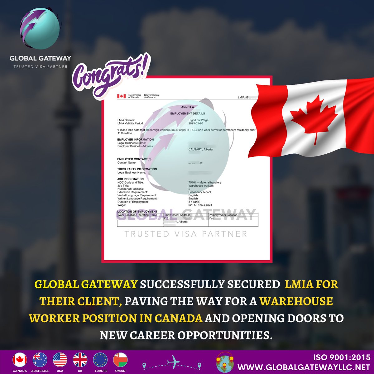 GGLLCHQ's tweet photo. 🎉 Exciting news!

Global Gateway has successfully secured an LMIA for their client🇨🇦

𝑨𝒑𝒑𝒍𝒚 𝑵𝒐𝒘! 📦💼✨
info@globalgatewayllc.net

#LMIA #CanadaJobs #WarehouseWorker #WorkInCanada #CareerOpportunities #GlobalGateway #WarehouseJobs #SkilledWorkers #WorkPermitCanada https://t.co/7yKRWedQ1b