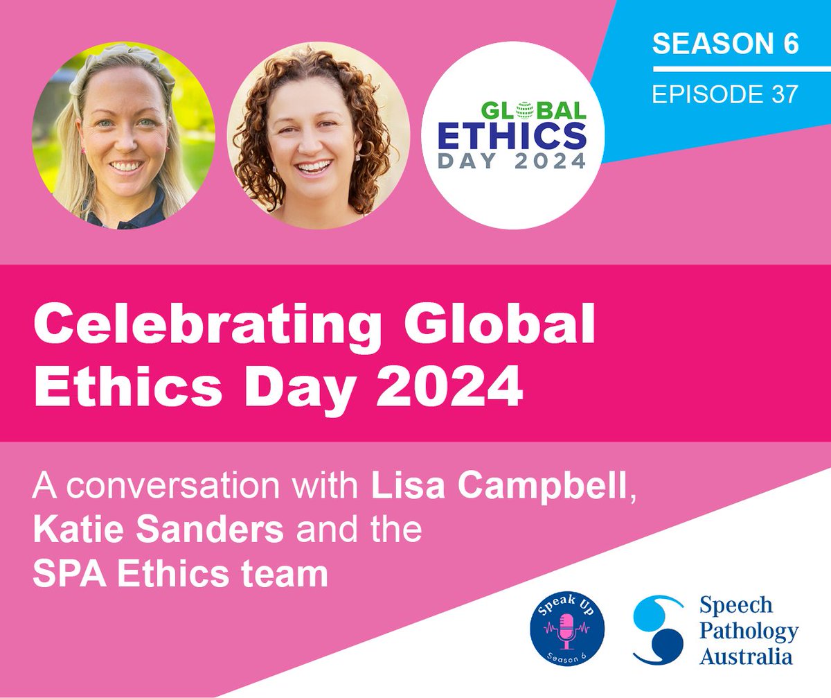 SpeechPathAus's tweet image. #SpeakUpPod | The SPA ethics team celebrates Global Ethics Day by reflecting about how ethics can support everyday decision making, with Lisa Campbell, speech pathologist from Physio Inc, and 2024 Student Ethics Essay competition winner, Katie Sanders. 
👉 bit.ly/3zZLRxN