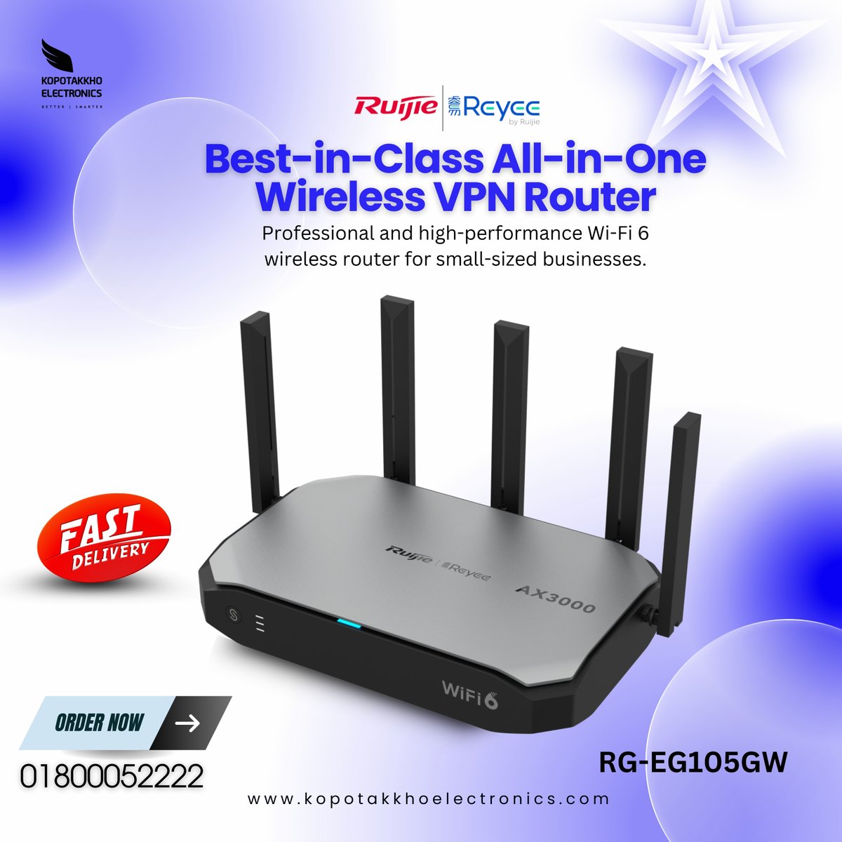 KopotakkhoK's tweet photo. আপনার ব্যবসার জন্য RG-EG105GW-X Wi-Fi 6 AX3000 রাউটার – সর্বোচ্চ পারফরম্যান্স এবং নিরাপত্তা!

০১৮০০০৫২২২২  
https://t.co/3QVTXxXq0f
#WiFi6Router #BusinessRouter #HighPerformance #SecureNetwork #KopotakkhoElectronics #ReyeeMesh #EnterpriseSolution #SecureMonitoring #AX3000Router https://t.co/7ohzBr74Ub