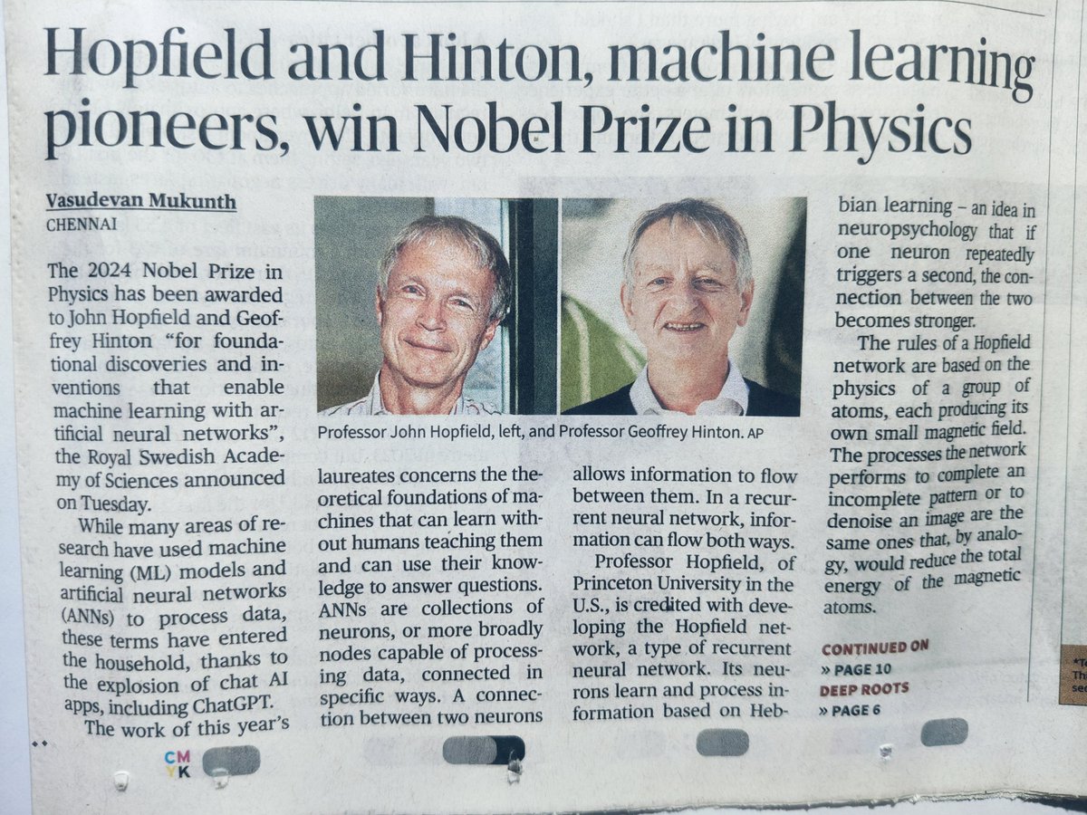 ashrafansari011's tweet image. Nobel prize in Physics 2024 -- John Hopfield and Geoffrey Hinton 
     📚💫
#Education 
#followfor daily news 
#followforfollowback
