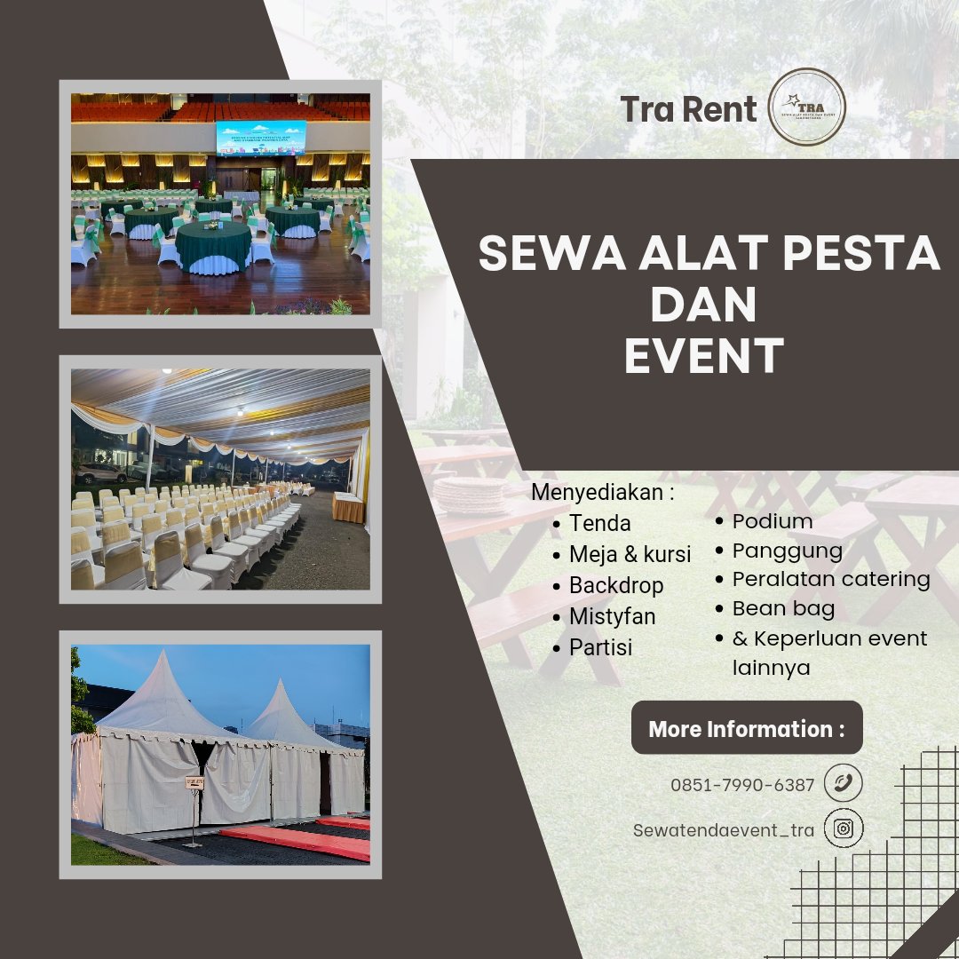 Do_arz13's tweet photo. Haii bagi kalian yang mau punya event atau pesta bisa ke Tra rent, menyediakan layanan sewa alat pesta untuk berbagai jenis acara, seperti pernikahan, ulang tahun, dan acara korporat. Hubungi ⤵️
Wa : https://t.co/kFAOYNqTj4
Ig : https://t.co/VJuURDYI4r

#sewatendajabodetabek https://t.co/Z1CsgSFAVx
