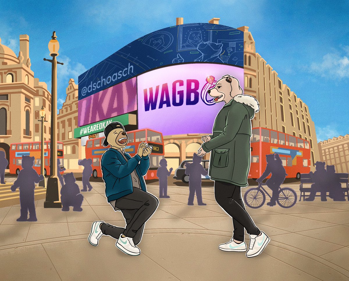 Gm throwback to the best day in my life, until now ✌️
Back in march I proposed to my GF at Picadilly Circus in London, it was an absolute fairytale.
(Spoiler: she said yes 💍)
<a href="/tweetyplz/">Twty</a> the goat made this stunner of that special day, thank you again 🫶

<a href="/okayxyz/">Okay</a>  <a href="/okaybears/">Okay Bears</a>