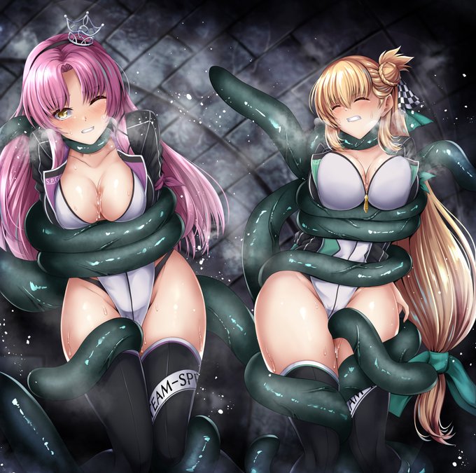 #Skeb Z-1クイーン衣装のレンとアニエスが触手の犠牲に・・・(;・∀・) 