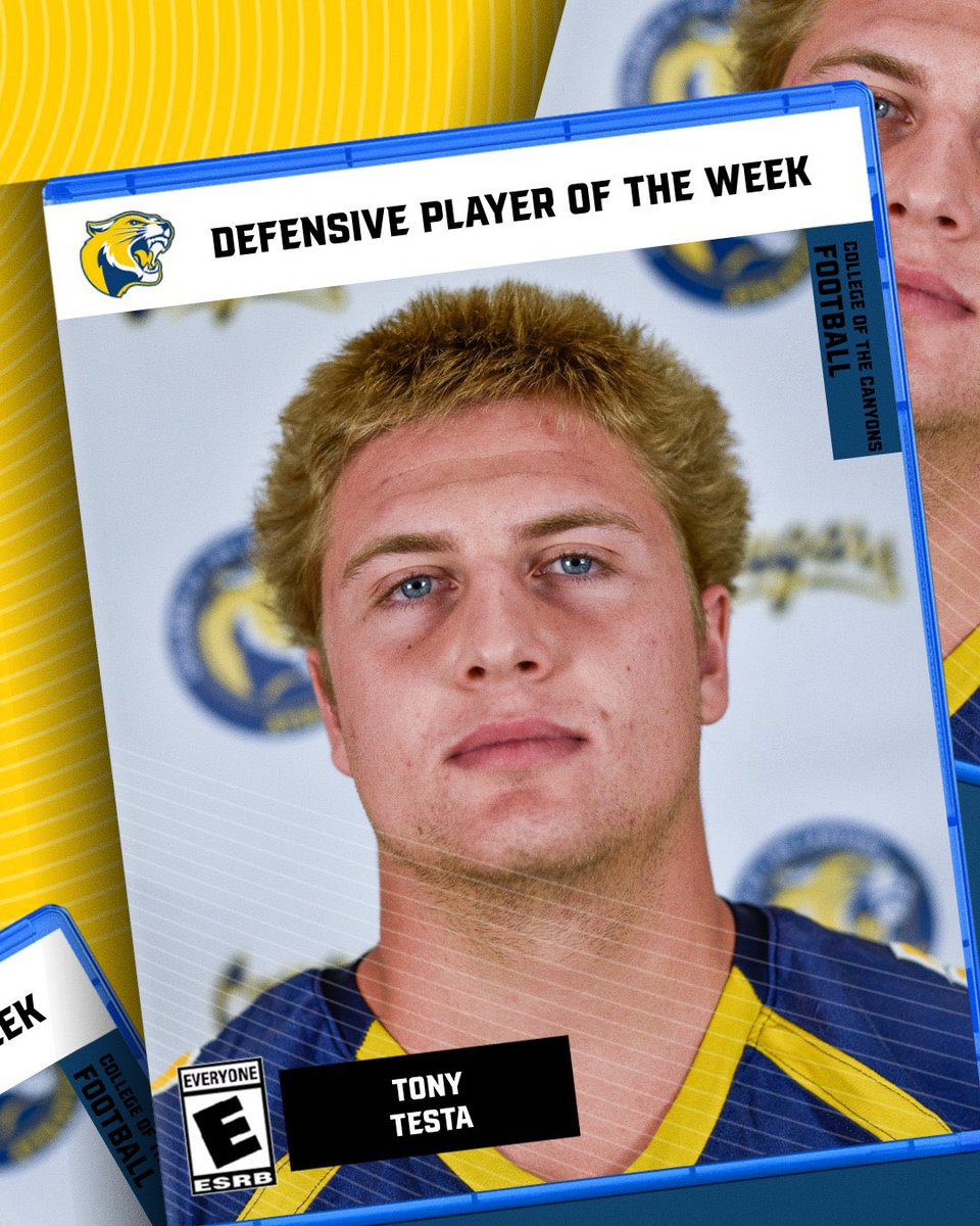 cocfb's tweet image. Congratulations to College of the Canyons Week 5 Defensive Player of the Week, Tony Testa.

💛💙🏈💙💛

#CougarBuilt
#CougarStrong
#ThisIPromise