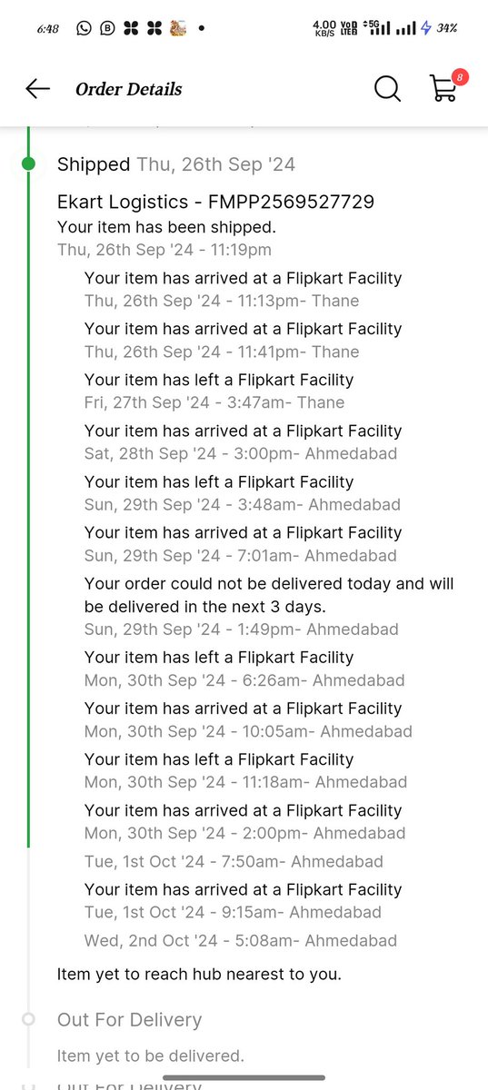 vanil76's tweet photo. @flipkartsupport @Flipkart I have four order last month end but only one order you Delivery any 2 order you cancel and 1 parcel late.
My parcel reach nearest hub in 3 October but your partner not delivered me.
Very poor service #FlipkartBigBillionDays2024 https://t.co/n7Dh2Xwquf