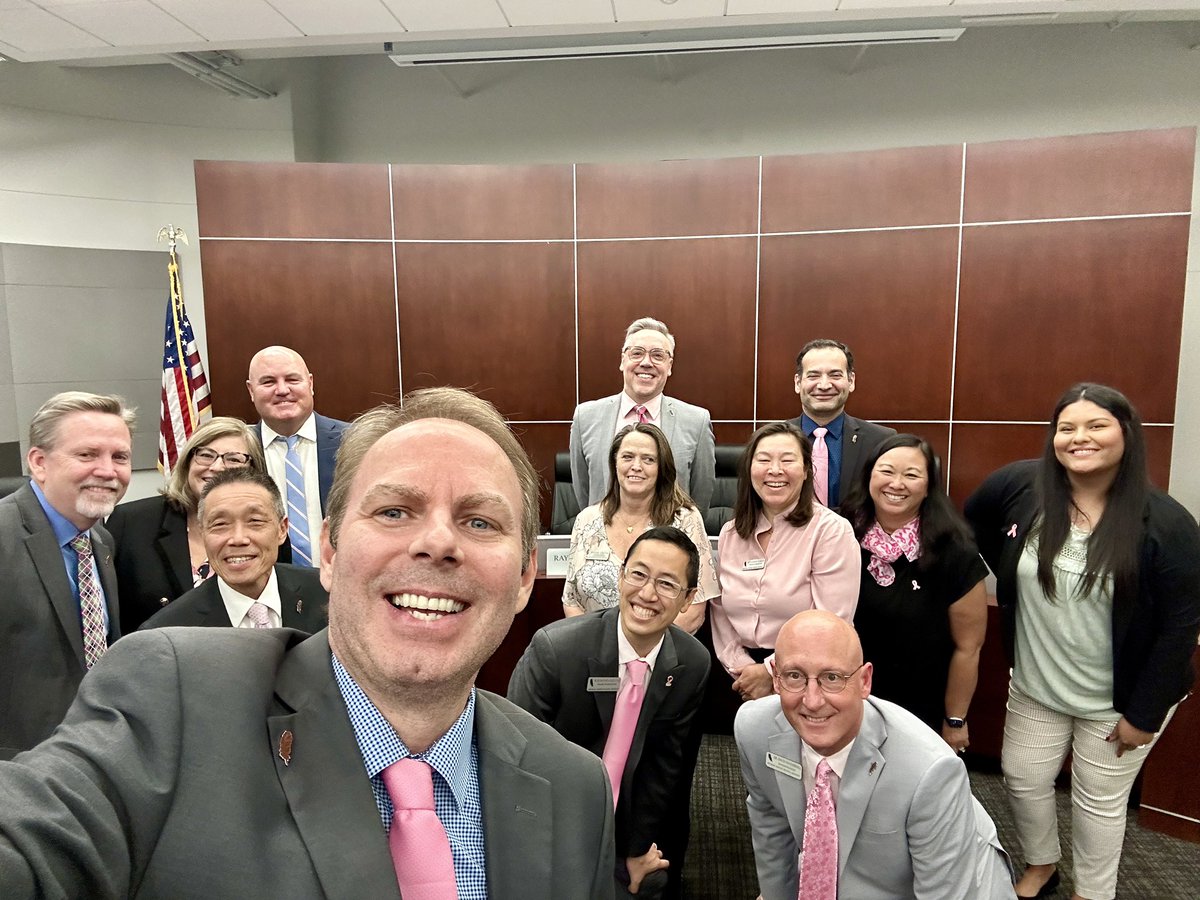 The Board of Education and staff wearing pink 👚🌸🎀 to show support and awareness for Breast Cancer Awareness Month at tonight’s meeting. 💗💗💗