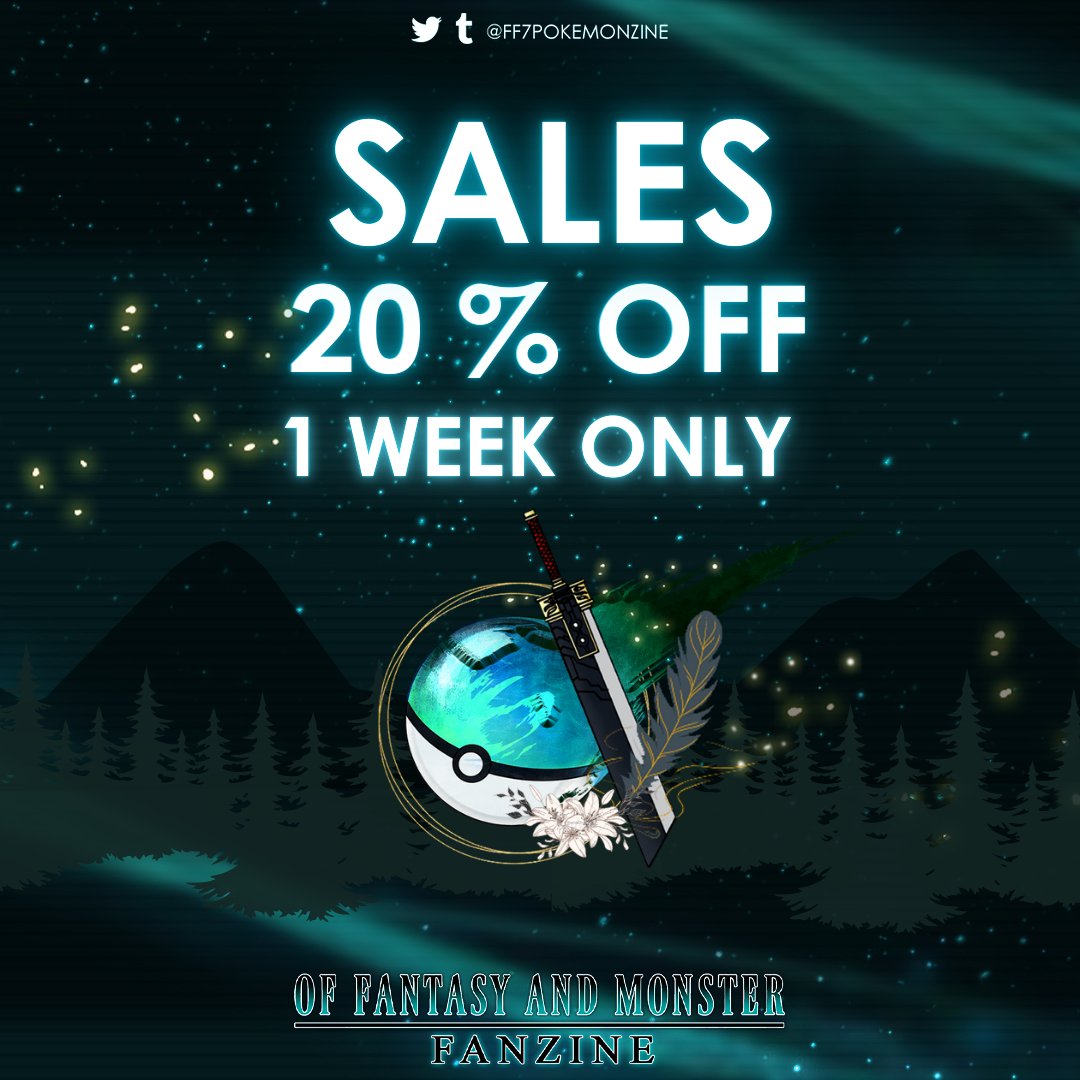 WHAT'S THIS? Of Fantasy and Monster leftovers has been extended by one more week, and with a 20% discount: 𝟐𝟎𝐎𝐅𝐅!

This discount ends on the 16th, so come one, come all!

⚡⚡⚡ff7pokemonzine.bigcartel.com