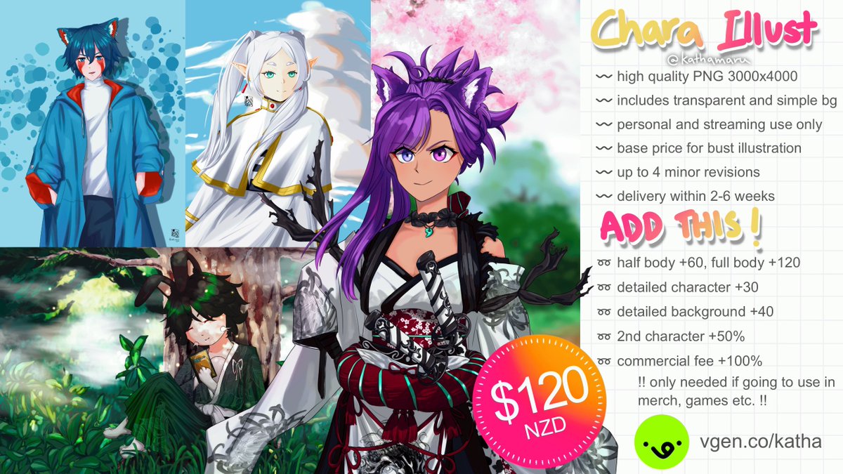 [RT helps 🌸]

ILLUSTRATION COMMISSIONS OPEN!

I am taking on several slots for backgrounds and character illustrations to help pay for incoming bills, please help a girl out 💜🙏

🌸Detailed T&amp;Cs on VGen
🌸Any questions? DM or comment!

#commissionsoopen #VGenOpen