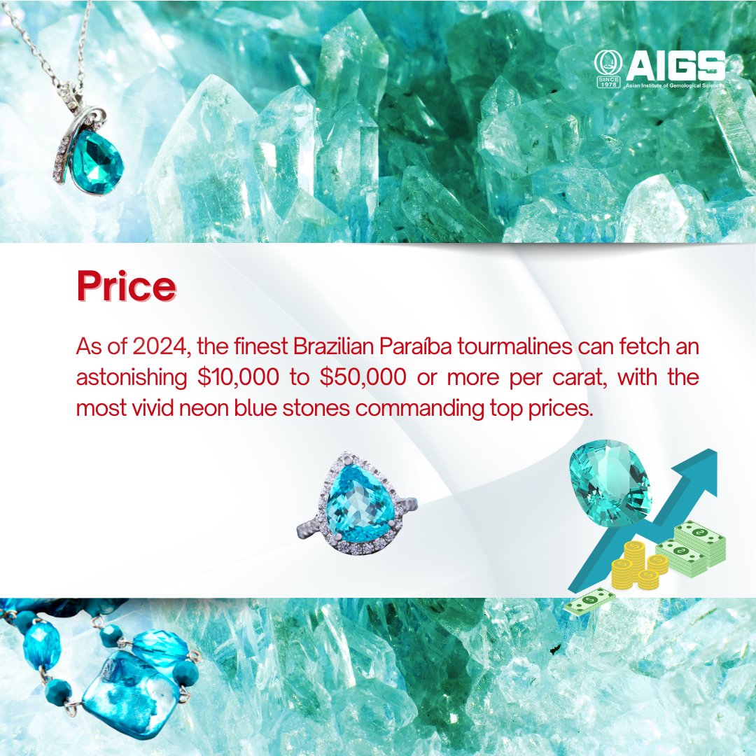 AIGSthailand's tweet photo. Part - 2🌈✨Discover what makes Paraiba Tourmaline so electric! From its stunning color to key facts on treatment &amp; pricing, this gem is truly special! 
🎯 Learn more about gemology courses:https://t.co/cN9dAVZmic #gemology #AIGS #ParaibaTourmaline #StudyinThailand #Gems #Bangkok https://t.co/YPadVv6RQG