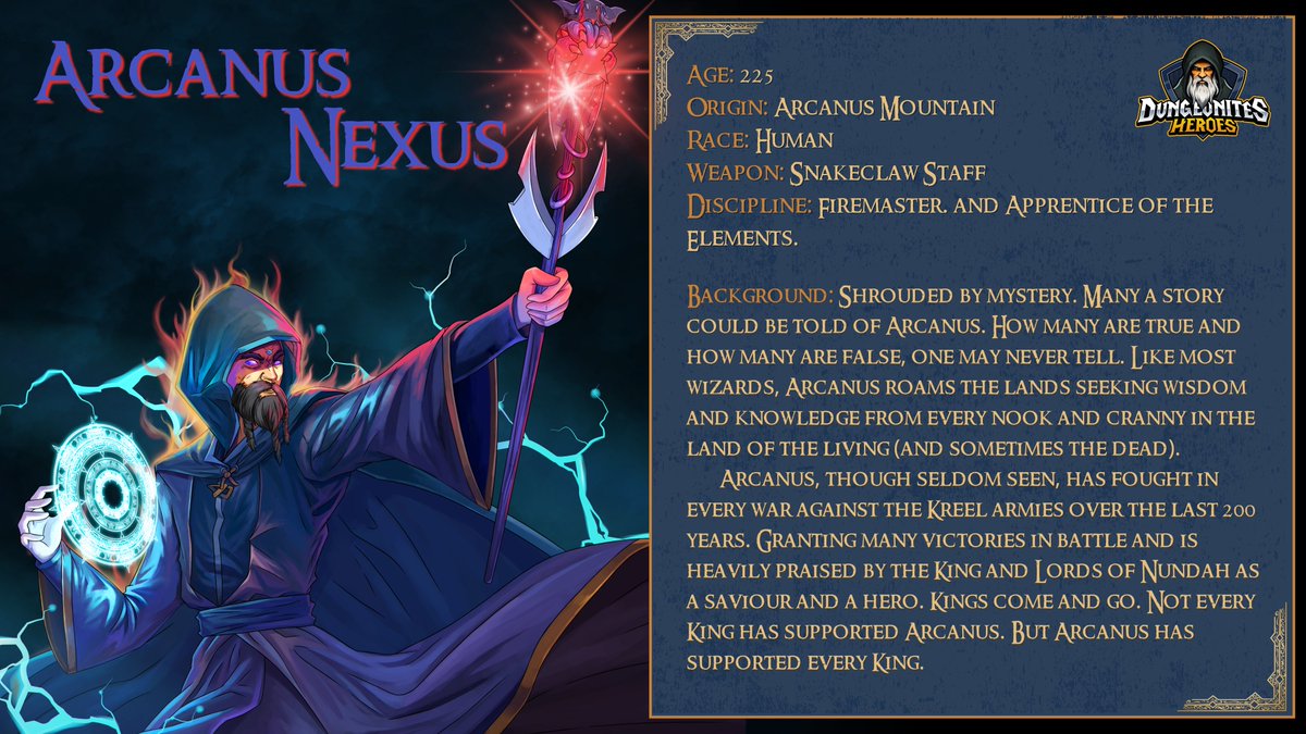 Dungeonites's tweet image. Arcanus Nexus.
This wizard has many mysteries surrounding him.
Discover his ancient secrets in his "Decide your Destiny" games coming soon!