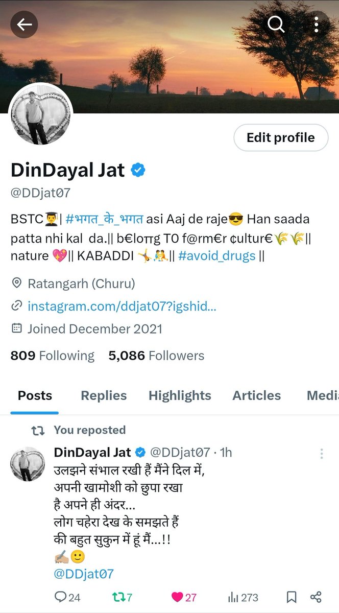 DDjat07's tweet photo. O से शुरू ये सफर आप सब के प्यार, विश्वाश और अपनत्व के बदौलत अब 5000 से पार पहुंच गया।

मुझ जैसे बावले, नासमझ और अलड़ से इंसान को आप सब ने इतना प्यारा दिया उसके लिय सभी का बहुत बहुत धन्यवाद आभार, उम्मीद है आगे ये प्यार और विश्वास ऐसे ही बना रहेगा... 
🫂❣️🫱🏼‍🫲🏻

आप ऐसे तो बधाई देते नही तो अब तो दे दो 😄
@DDjat07