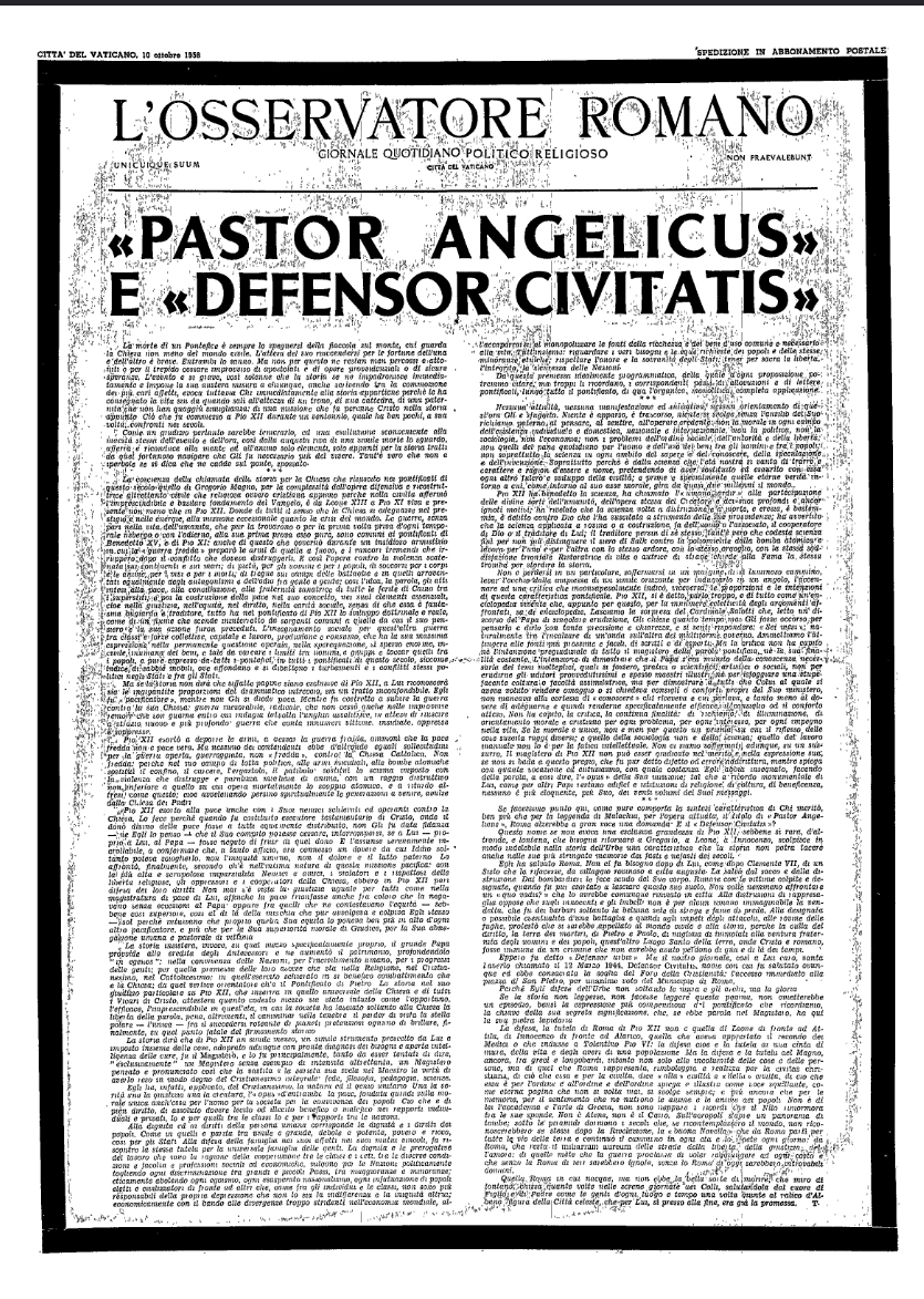 il 5 ottobre 1958  " alla fine dell'udienza, non potendo sollevare le braccia per salutare l'assemblea, aveva espresso il suo pensiero con questa parola che sembrava annunciare l'evento: Addio!"

il 9 ottobre 1958 moriva Pio XII