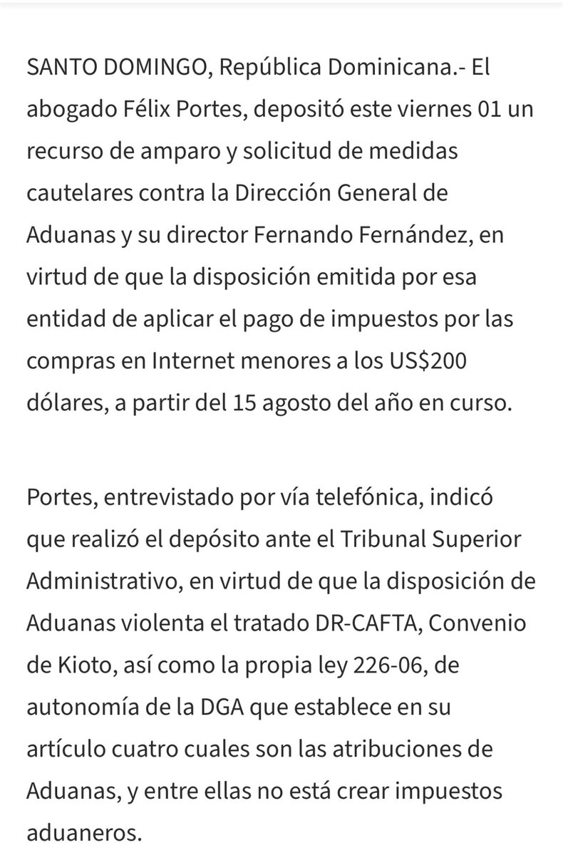 FelixPortes's tweet photo. Rechazamos la propuesta de imponer impuestos a compras por internet menores a $200 dólares. En el 2014 demandamos ESE COBRO ante TSA y ganamos.

Recuerdo que el presidente @luisabinader rechazó esta imposición que trató de hacer el presidente @DaniloMedina pero HOY lamentablemente sufre de amnesia y olvidó su postura de cuando NO era el Presidente. Una cosa es con violín y otra con guitarra. 
Gran decepción.